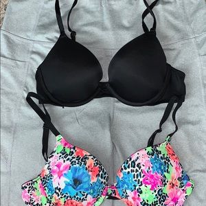 2 PINK Bras Black & Floral